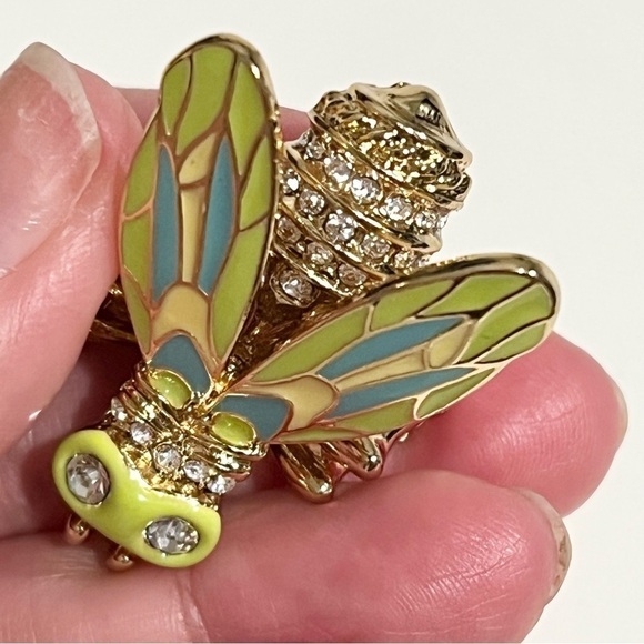 1960-70s Vintage Gold Tone Rhinestone & Enamel Honey Bee Brooch, MINT condition - Picture 2 of 6